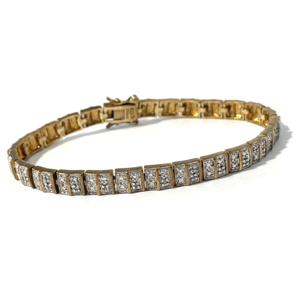 Vintage Gold Plated Sterling Silver Tennis Bracelet 7.5" Cubic Zirconia Stones